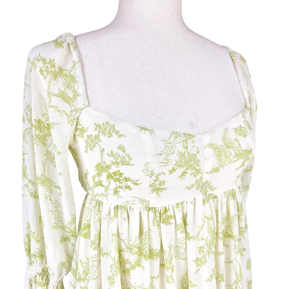 URBAN OUTFITTERS Lannette Green Toile Fairy Print Whimsy Elf Mini Dress Size XS - Picture 5 of 11